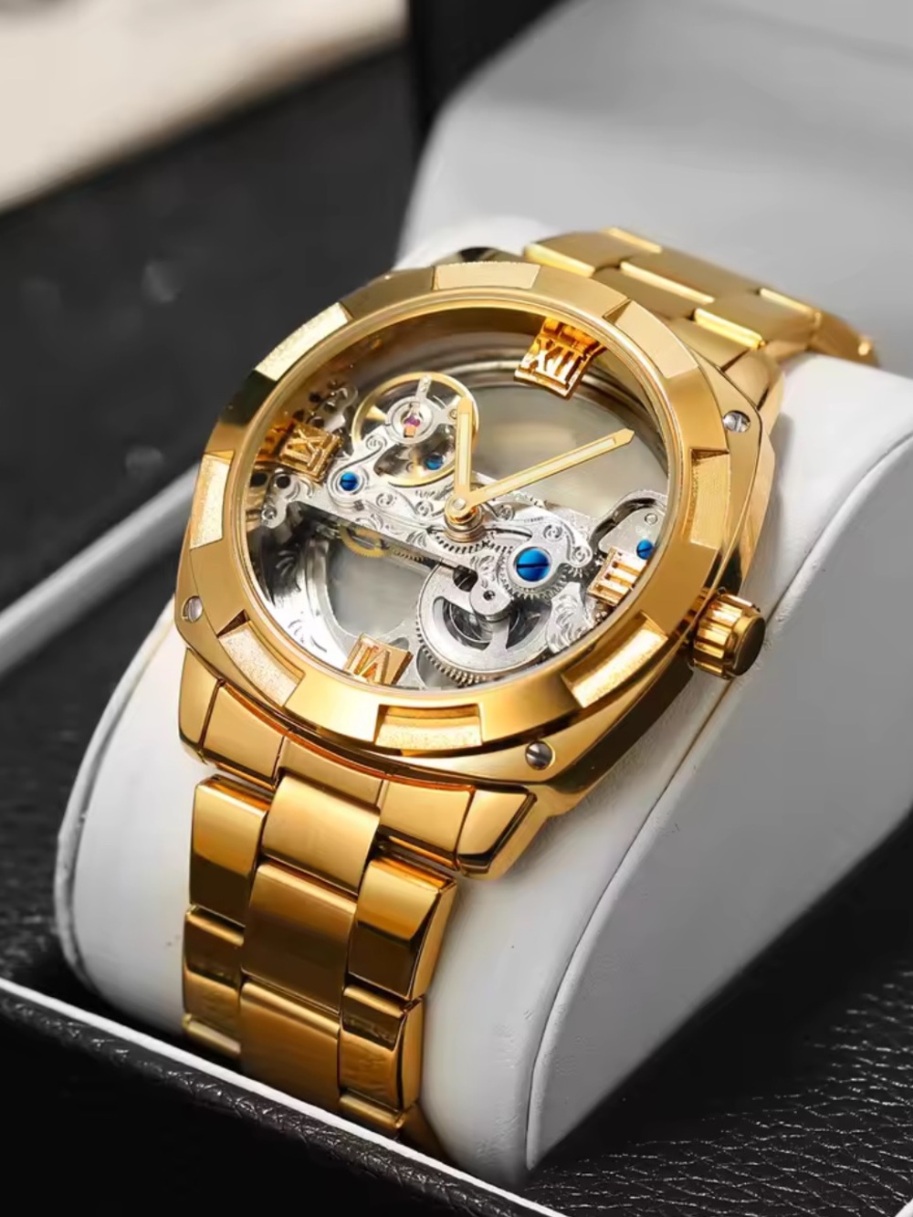 Men's Golden Skeleton Mechanical Watch